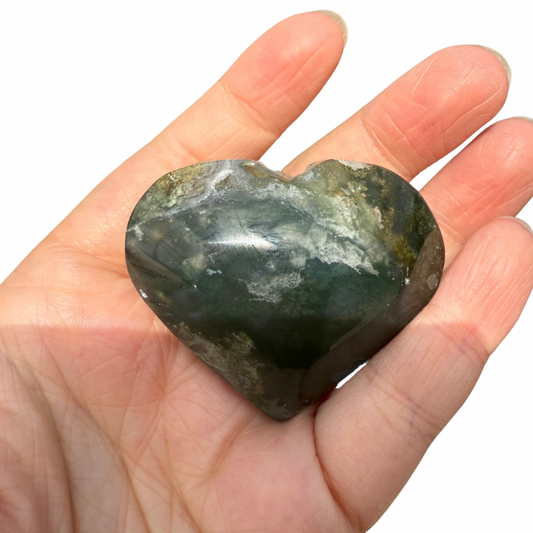 Moss Agate Heart with Druzy Pocket
