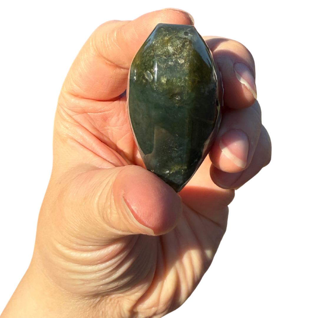 Moss Agate Heart with Druzy Pocket