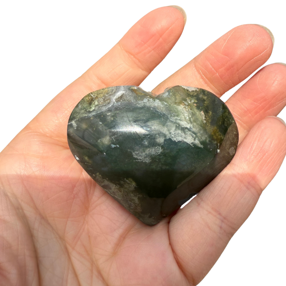 Moss Agate Heart with Druzy Pocket