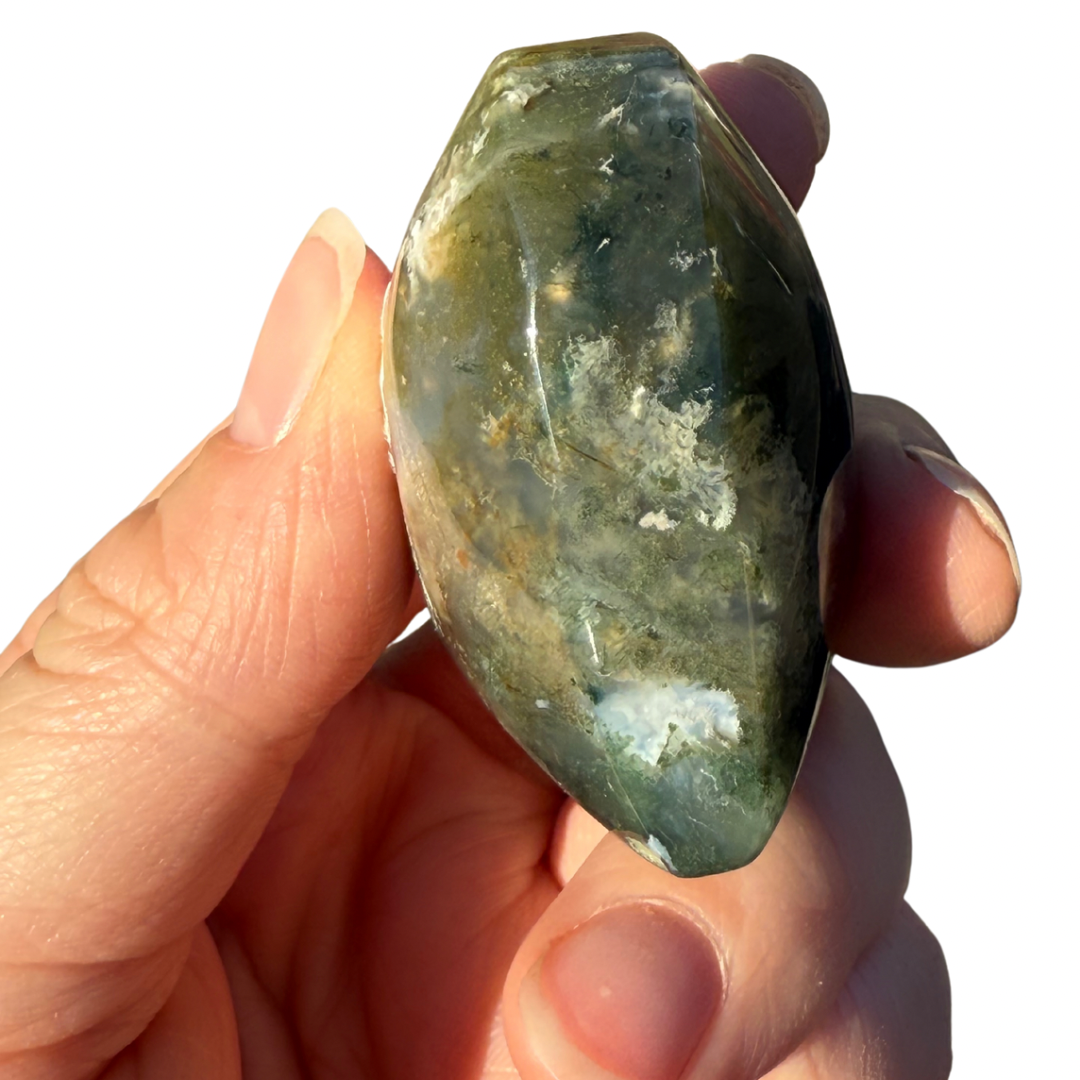 Moss Agate Heart with Druzy Pocket