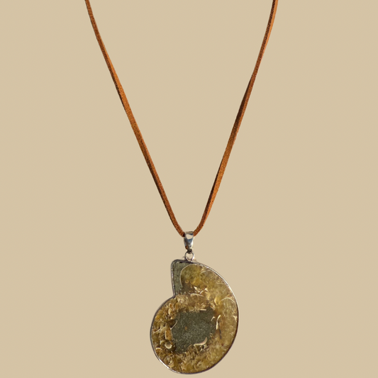 Ammonite Necklace with Leather Cord